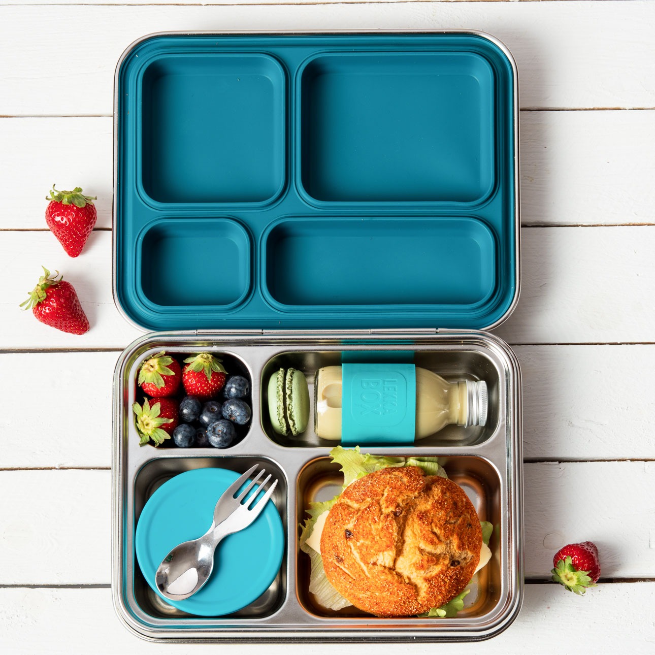 LEKKABOX - Lunchbox Edelstahl mit 4 Fächern Blue