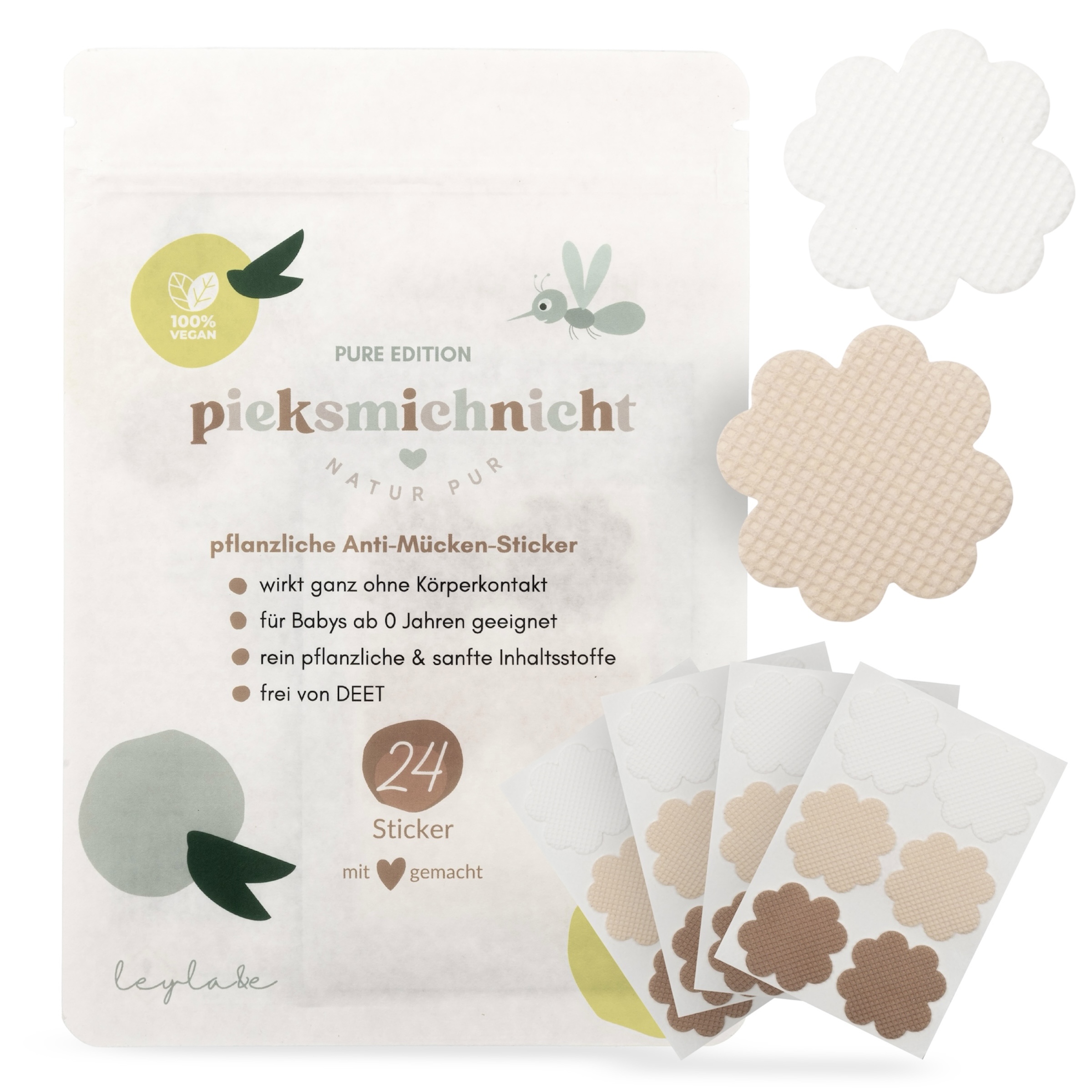 pieksmichnicht - Anti-Mücken-Sticker pflanzlich: Pure