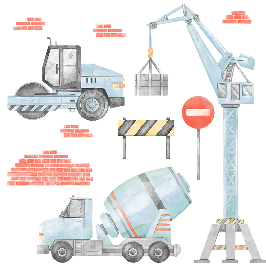 PASTELOWELOVE - Wandsticker "Construction" - Set 1, blue