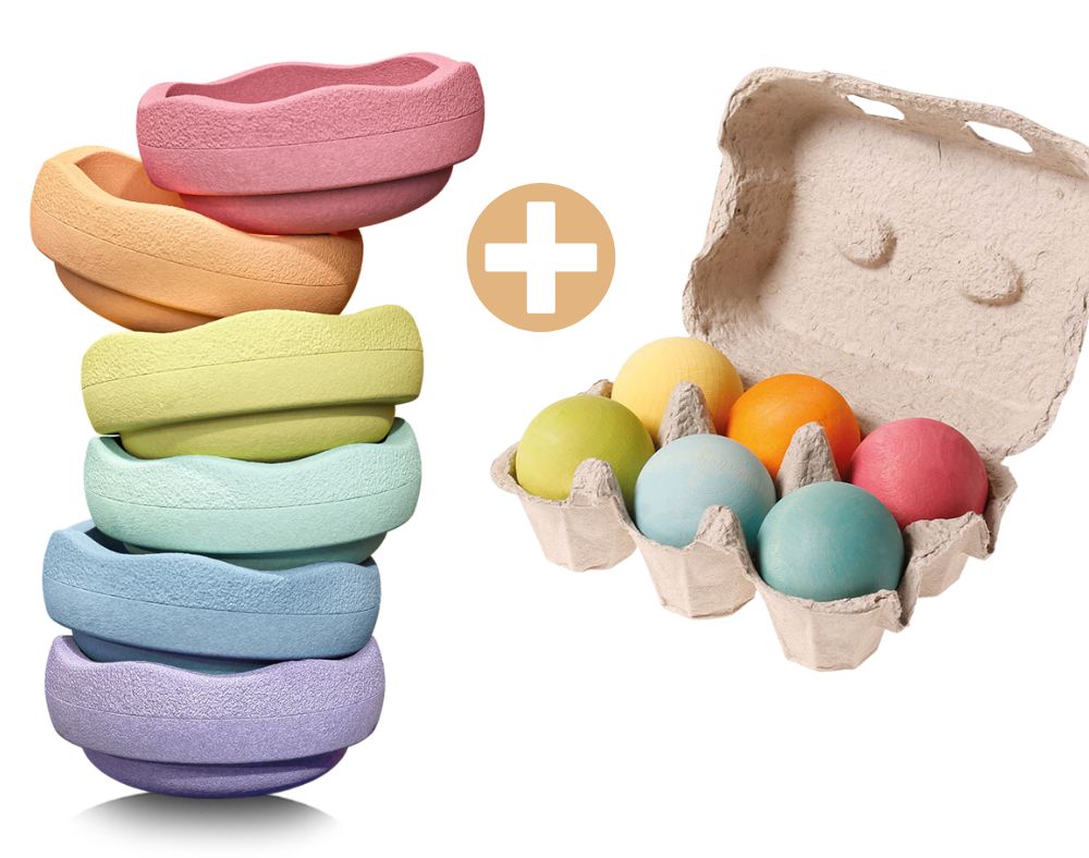 Artikelbild_Stapelstein-Set-Gratis-Grimms Stapelstein x Grimm's - RAINBOW pastell + GRATIS Holzkugeln