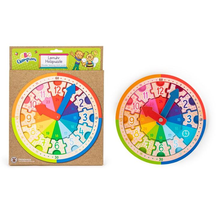 Trendhaus - ABC CHAMPIONS Lernuhr Holzpuzzle