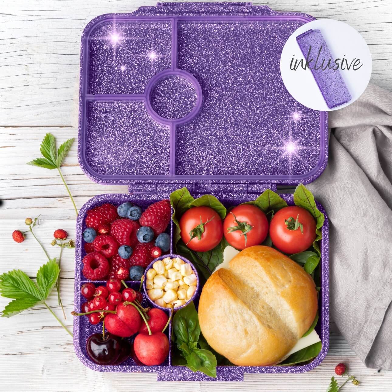 LEKKABOX - Glamour Lunchbox Purple mit 4 Fächern  