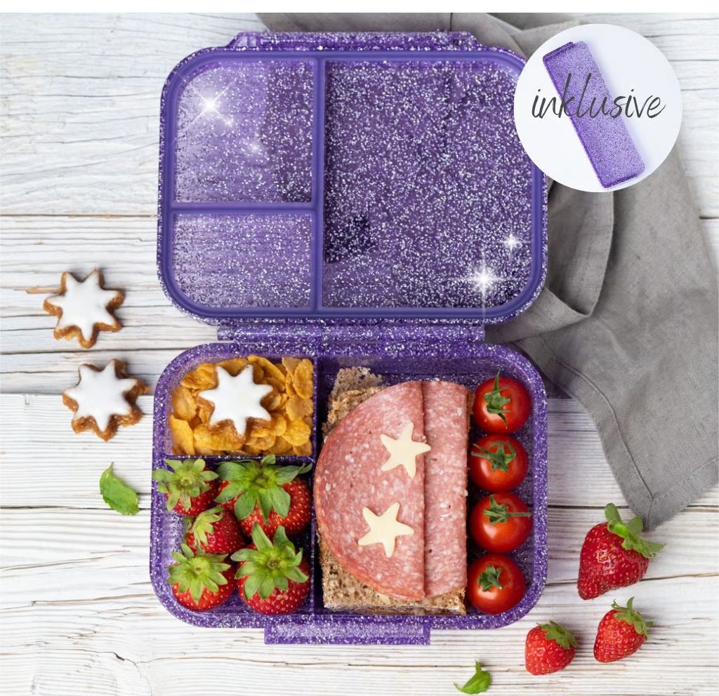 LEKKABOX - Mini-Glamour Lunchbox Purple mit 3 Fächern  LEKKABOX - Mini-Glamour Lunchbox Purple mit 3 Fächern