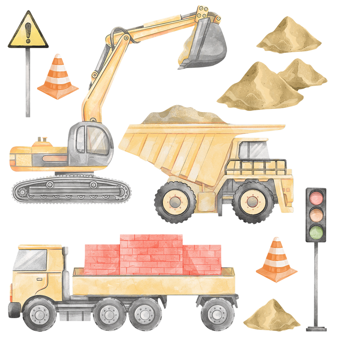 PASTELOWELOVE - Wandsticker "Construction" - Set 2, yellow