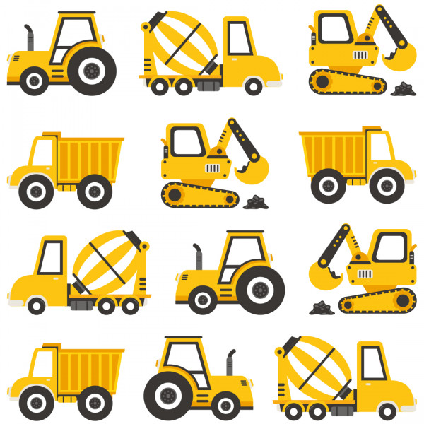 PASTELOWELOVE - Wandsticker "Construction Vehicles" yellow