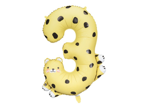 PartyDeco - Folienballon Ziffer 3 Gepard 68x98 cm