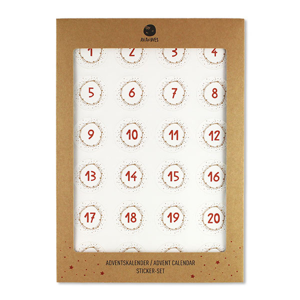 ava&yves - Adventskalender-Sticker A4 weiß/rot/gold