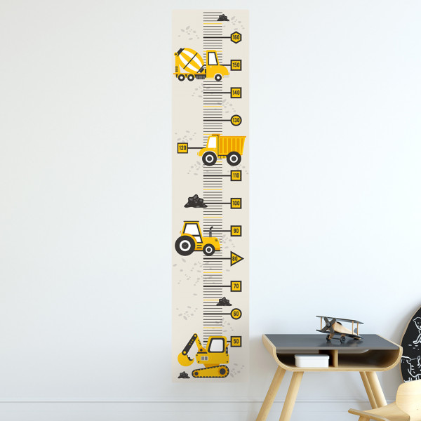 PASTELOWELOVE - Wandsticker Messlatte "Construction Vehicles" yellow